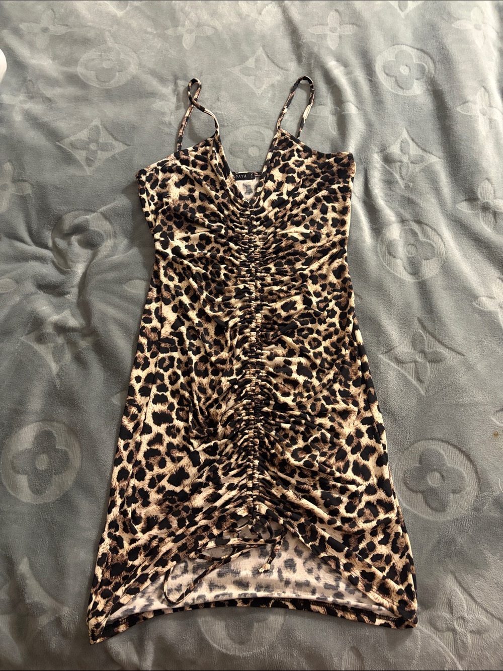 Leopard Ruched Slip Dress - Brown/Black
